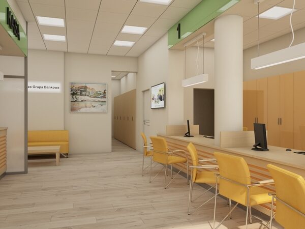 Przebudowa i aranżacja wnętrz BS Santok, Skwierzyna — projekt Projecta Sp. z o.o.